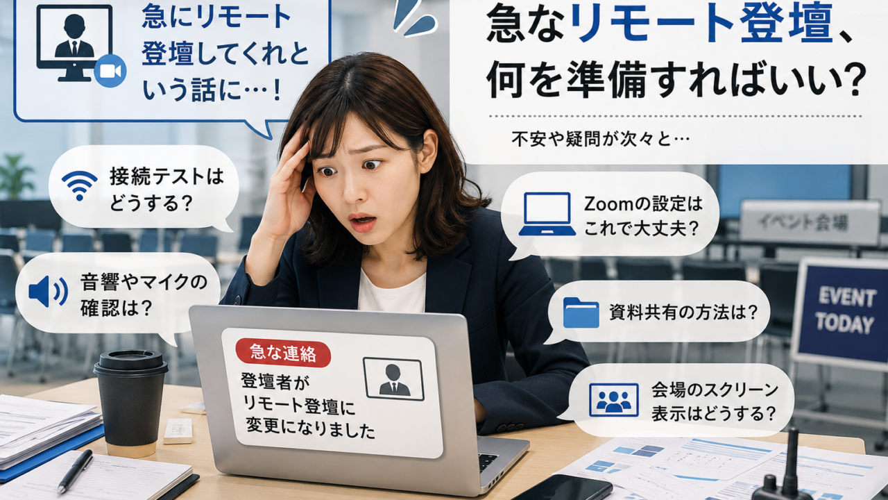急遽リモート登壇の準備を行うことになったイベント担当者